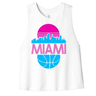 Miami Florida Neon Retro Logo Women's Racerback Cropped Tank