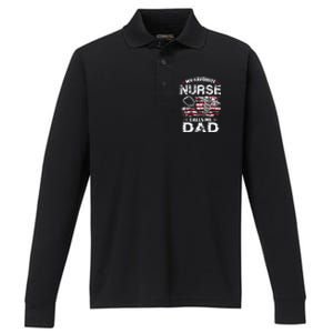 My Favorite Nurse Calls Me Dad Fathers Day Gifts Papa Performance Long Sleeve Polo