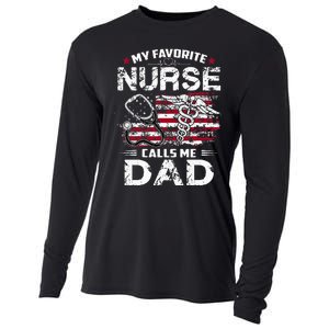 My Favorite Nurse Calls Me Dad Fathers Day Gifts Papa Cooling Performance Long Sleeve Crew