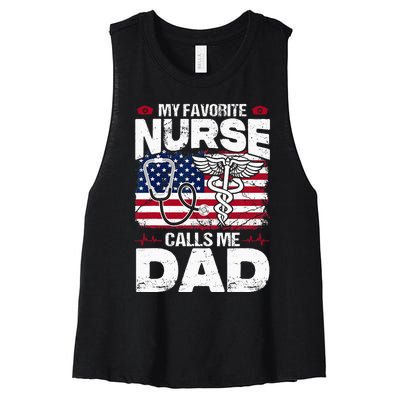 My Favorite Nurse Calls Me Dad Funny Papa Fathers Day Women's Racerback Cropped Tank