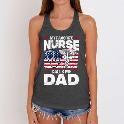 My Favorite Nurse Calls Me Dad Funny Papa Fathers Day Women's Knotted Racerback Tank