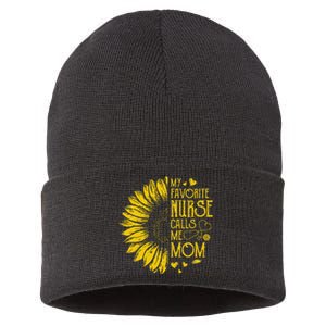 My Favorite Nurse Calls Me Mom Sunflower Gift Mother's Day Sustainable Knit Beanie