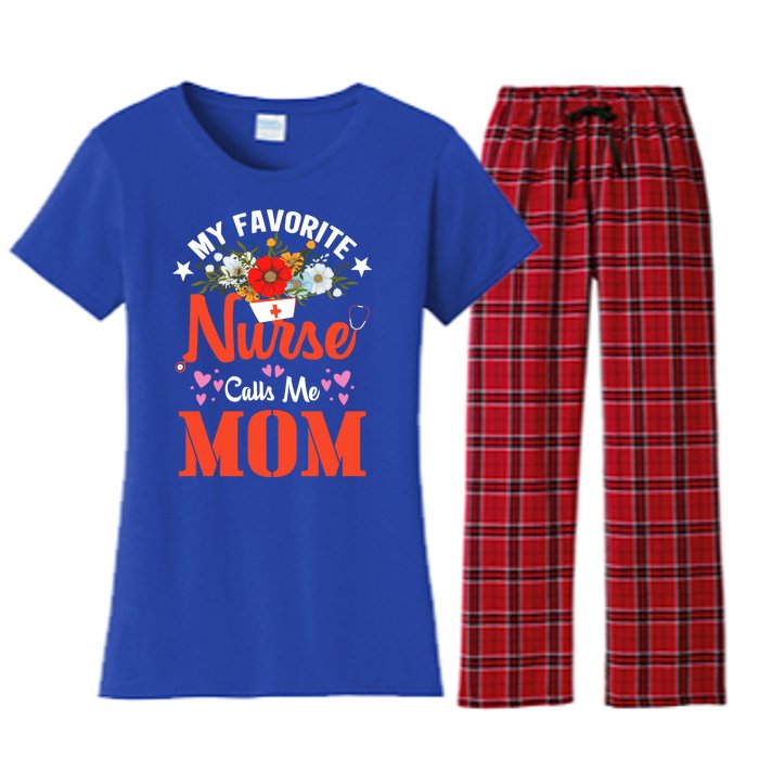 My Favorite Nurse Calls Mom Funny Nurse Flower Nursing Mom Gift Women's Flannel Pajama Set