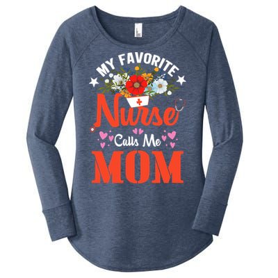 My Favorite Nurse Calls Mom Funny Nurse Flower Nursing Mom Gift Women's Perfect Tri Tunic Long Sleeve Shirt