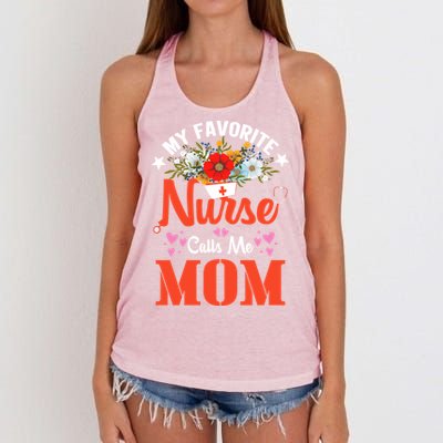 My Favorite Nurse Calls Mom Funny Nurse Flower Nursing Mom Gift Women's Knotted Racerback Tank