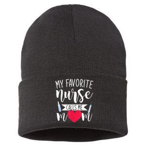 My Favorite Nurse Calls Me Mom Nursery Mother Nurse Sustainable Knit Beanie