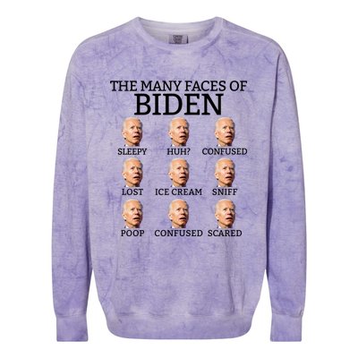 Many Faces Of Biden Anti Biden Hate Biden Confused Biden Colorblast Crewneck Sweatshirt