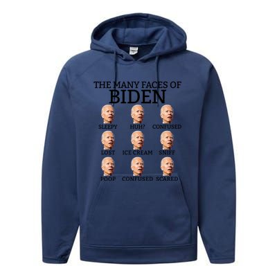 Many Faces Of Biden Anti Biden Hate Biden Confused Biden Performance Fleece Hoodie