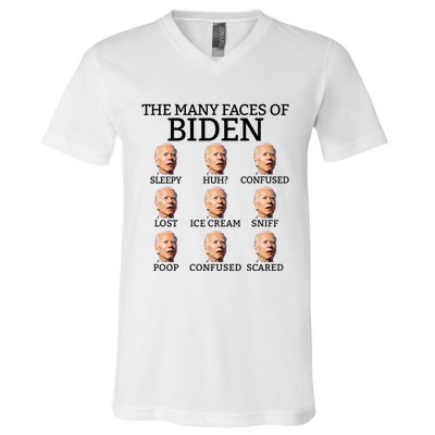 Many Faces Of Biden Anti Biden Hate Biden Confused Biden V-Neck T-Shirt