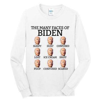 Many Faces Of Biden Anti Biden Hate Biden Confused Biden Tall Long Sleeve T-Shirt