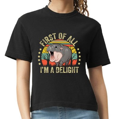 Moodeng First Of All IM A Delight Vintage Angry Moo Deng Gift Comfort Colors Boxy T-Shirt