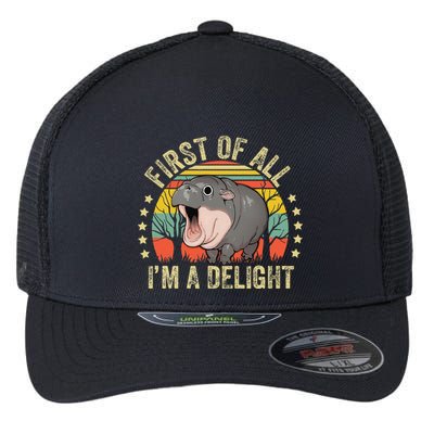 Moodeng First Of All IM A Delight Vintage Angry Moo Deng Gift Flexfit Unipanel Trucker Cap