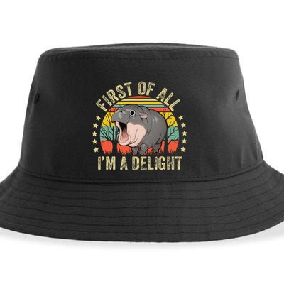 Moodeng First Of All IM A Delight Vintage Angry Moo Deng Gift Sustainable Bucket Hat