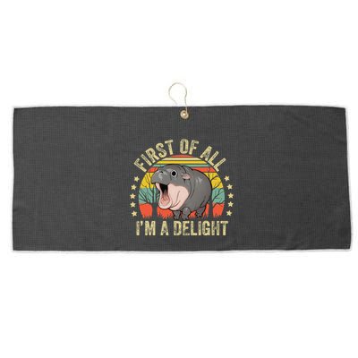 Moodeng First Of All IM A Delight Vintage Angry Moo Deng Gift Large Microfiber Waffle Golf Towel