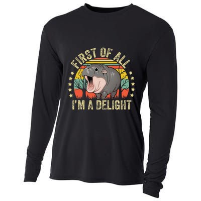 Moodeng First Of All IM A Delight Vintage Angry Moo Deng Gift Cooling Performance Long Sleeve Crew