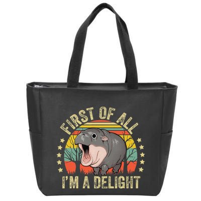 Moodeng First Of All IM A Delight Vintage Angry Moo Deng Gift Zip Tote Bag