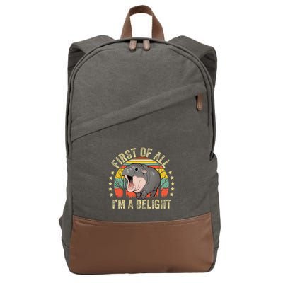 Moodeng First Of All IM A Delight Vintage Angry Moo Deng Gift Cotton Canvas Backpack