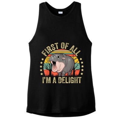 Moodeng First Of All IM A Delight Vintage Angry Moo Deng Ladies PosiCharge Tri-Blend Wicking Tank