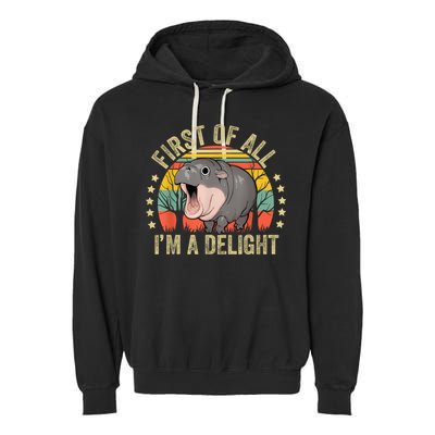 Moodeng First Of All IM A Delight Vintage Angry Moo Deng Garment-Dyed Fleece Hoodie