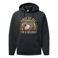 Moodeng First Of All IM A Delight Vintage Angry Moo Deng Performance Fleece Hoodie