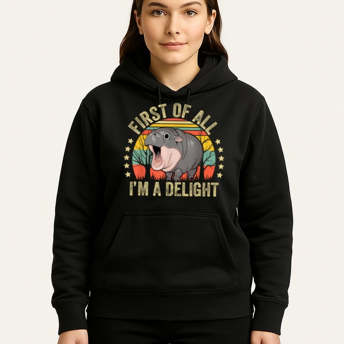Moodeng First Of All IM A Delight Vintage Angry Moo Deng Hoodie