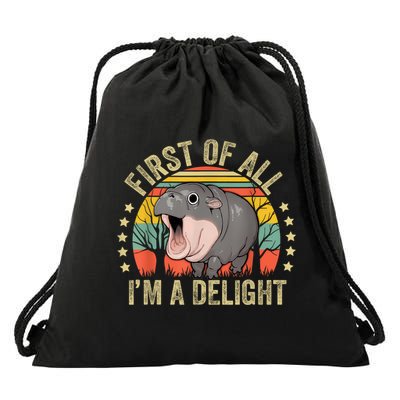 Moodeng First Of All IM A Delight Vintage Angry Moo Deng Drawstring Bag
