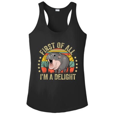 Moodeng First Of All IM A Delight Vintage Angry Moo Deng Ladies PosiCharge Competitor Racerback Tank