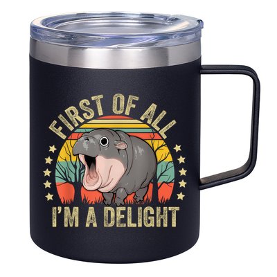 Moodeng First Of All IM A Delight Vintage Angry Moo Deng 12oz Stainless Steel Coffee Mug