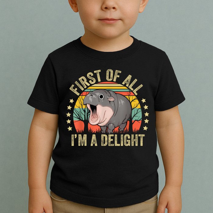 Moodeng First Of All IM A Delight Vintage Angry Moo Deng Toddler T-Shirt