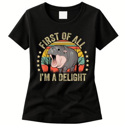 Moodeng First Of All IM A Delight Vintage Angry Moo Deng Womens T-Shirt