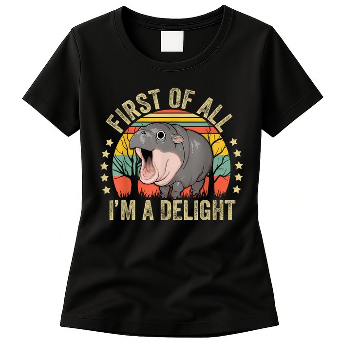 Moodeng First Of All IM A Delight Vintage Angry Moo Deng Womens T-Shirt
