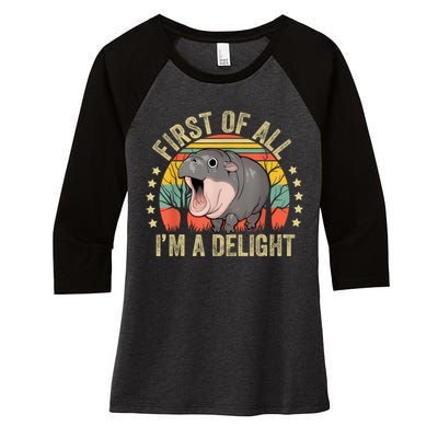 Moodeng First Of All IM A Delight Vintage Angry Moo Deng Women's Tri-Blend 3/4-Sleeve Raglan Shirt