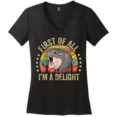 Moodeng First Of All IM A Delight Vintage Angry Moo Deng Women's V-Neck T-Shirt