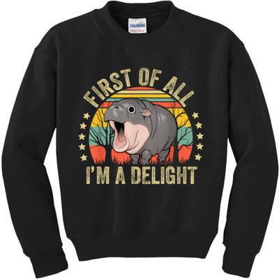 Moodeng First Of All IM A Delight Vintage Angry Moo Deng Kids Sweatshirt