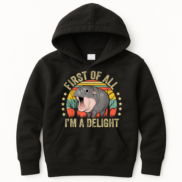 Moodeng First Of All IM A Delight Vintage Angry Moo Deng Kids Hoodie
