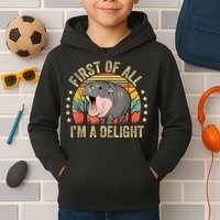 Moodeng First Of All IM A Delight Vintage Angry Moo Deng Kids Hoodie