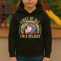 Moodeng First Of All IM A Delight Vintage Angry Moo Deng Kids Hoodie