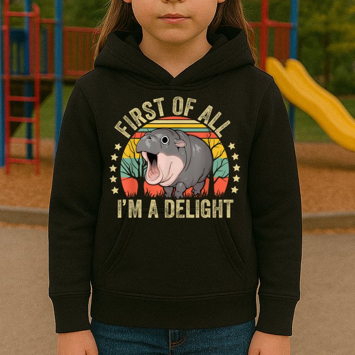Moodeng First Of All IM A Delight Vintage Angry Moo Deng Kids Hoodie