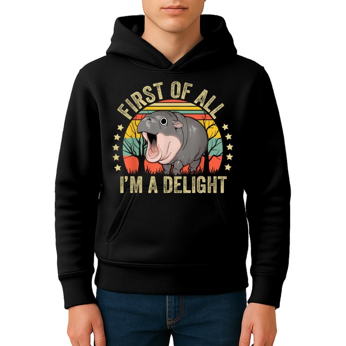 Moodeng First Of All IM A Delight Vintage Angry Moo Deng Kids Hoodie