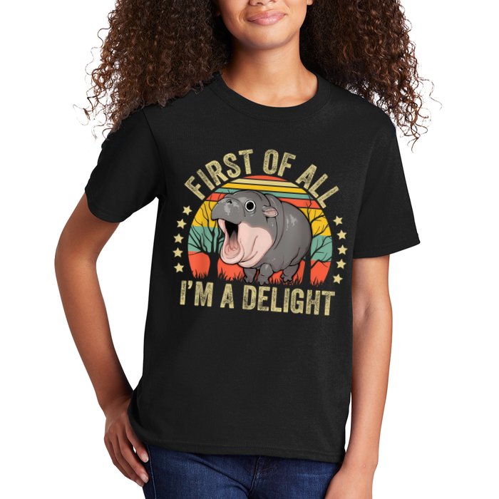 Moodeng First Of All IM A Delight Vintage Angry Moo Deng Kids T-Shirt