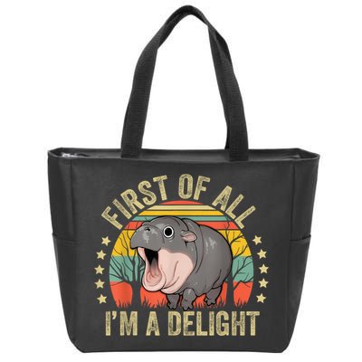 Moodeng First Of All IM A Delight Vintage Angry Moo Deng Zip Tote Bag