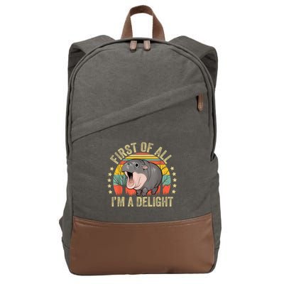 Moodeng First Of All IM A Delight Vintage Angry Moo Deng Cotton Canvas Backpack