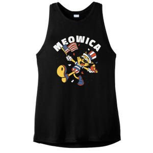 Meowica Fourth Of July Funny Cat Ladies PosiCharge Tri-Blend Wicking Tank