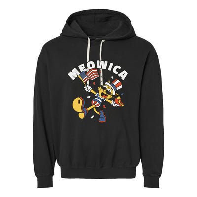 Meowica Fourth Of July Funny Cat Garment-Dyed Fleece Hoodie