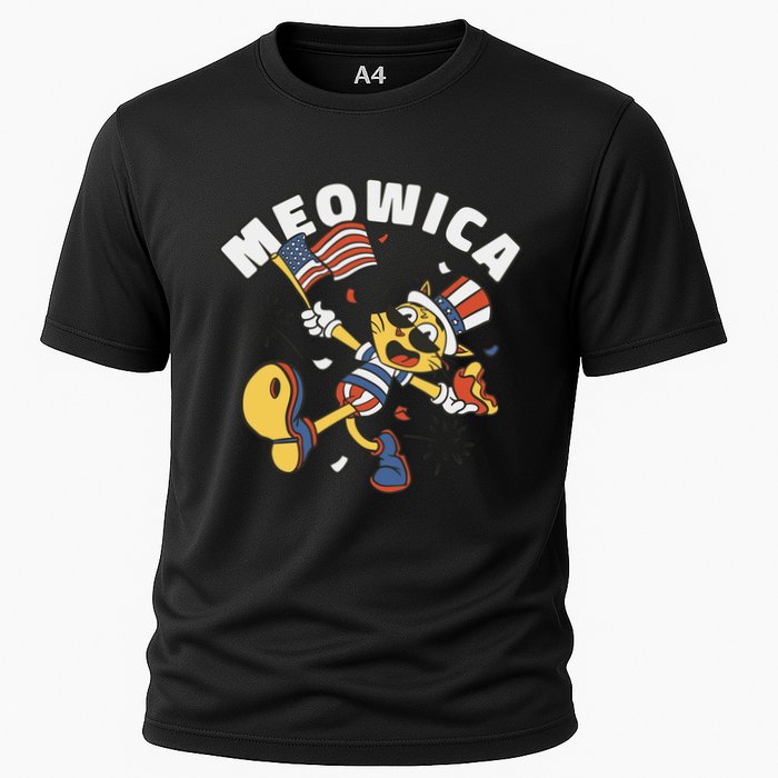 Meowica Fourth Of July Funny Cat Cooling Performance Crew T-Shirt