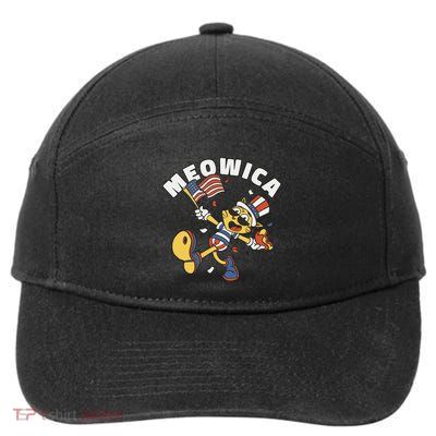 Meowica Fourth Of July Funny Cat 7-Panel Snapback Hat