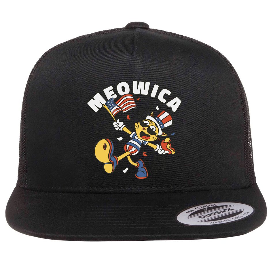 Meowica Fourth Of July Funny Cat Flat Bill Trucker Hat