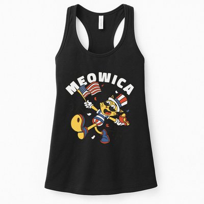 Meowica Fourth Of July Funny Cat Womens Tank Top