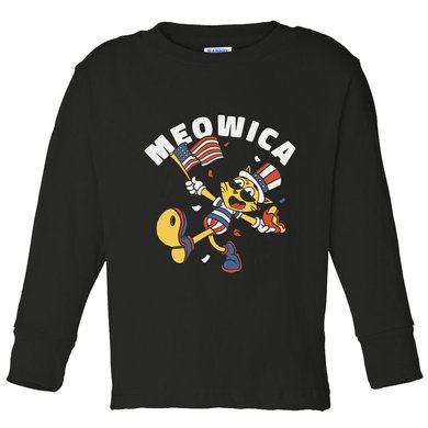 Meowica Fourth Of July Funny Cat Toddler Long Sleeve Shirt
