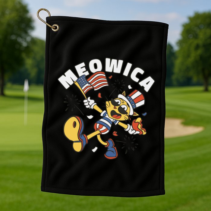 Meowica Fourth Of July Funny Cat Golf Towel